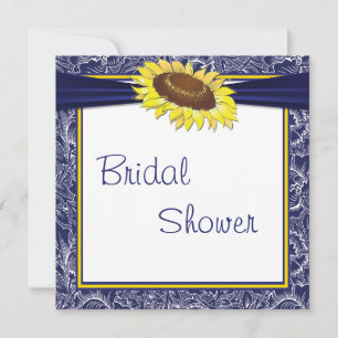 Invitation Fête des mariées Royal Blue and Yellow Sunflowers