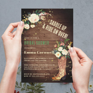 Invitation Fête des mariées Russe Boho Cowgirl Floral Boots