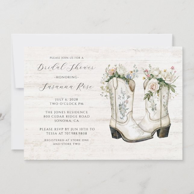 Invitation Fête des mariées Russe Floral Cowgirl Boots (Devant)