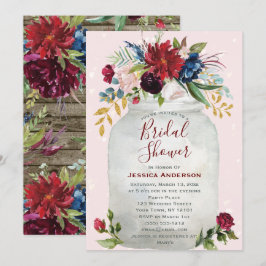 Invitation Fête des mariées Russe rose Bourgogne or Mason Jar