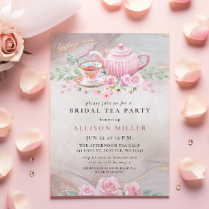 Invitation Fête des mariées Rustic Blush Rose Gold Tea Party