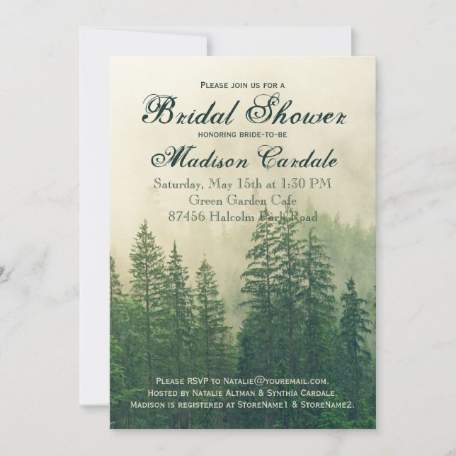 Invitation Fête des mariées Rustic Mountain Forest Pine Trees (Devant)