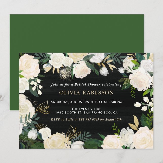 Invitation Fête des mariées rustique Aquarelle Pale Peonies (Devant / Derrière)