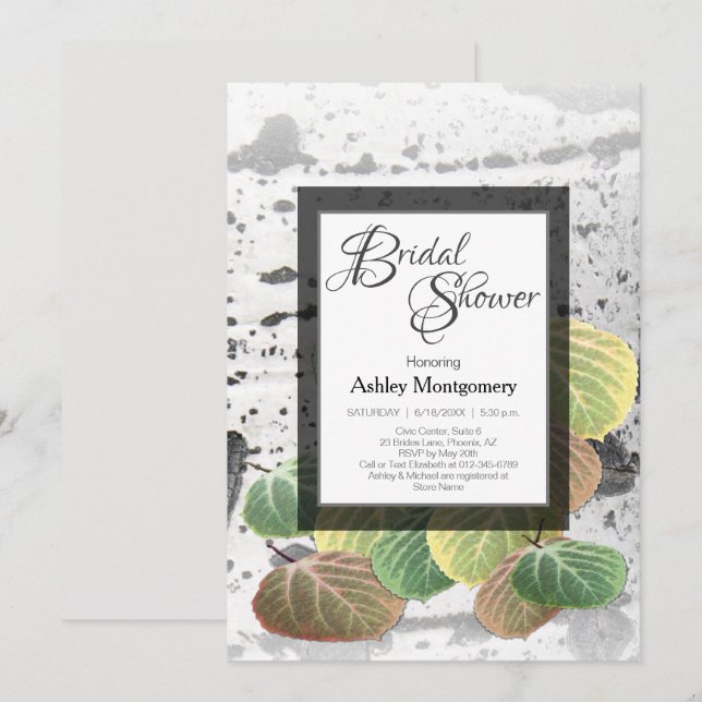 Invitation Fête des mariées rustique Aspen Bark et Feuille (Devant / Derrière)