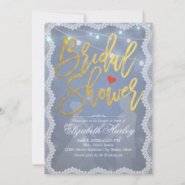 Invitation Fête des mariées Rustique blanche dentelle et lumi