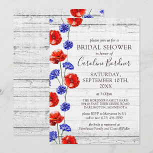 Invitation Fête des mariées Rustique Bois et Red Poppy Countr