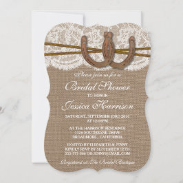 Invitation Fête des mariées Rustique Burlap & Lace Horseshoe