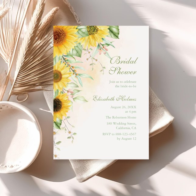 Invitation Fête des mariées Rustique de plaisir tournesol (Rustic Sunflower Delight Bridal Shower Invitation on a boho sunny table.)