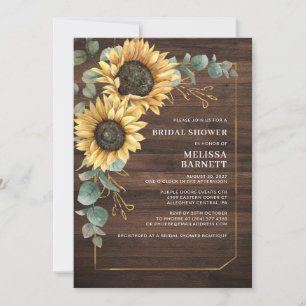 Invitation Fête des mariées rustique de tournesol floral Euca
