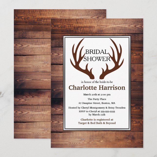 Invitation Fête des mariées rustique des cerfs-Antlers (Devant / Derrière)