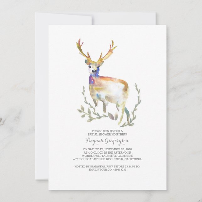Invitation Fête des mariées rustique des cerfs de bois (Devant)