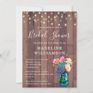 Invitation Fête des mariées Rustique Floral Mason Jar & Lumiè