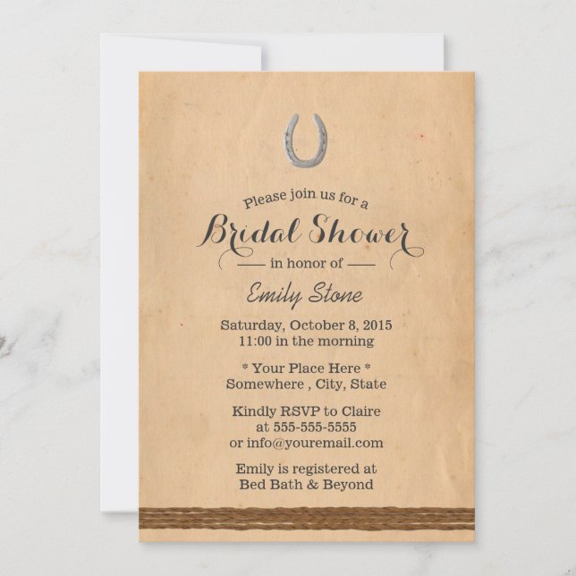 Invitation Fête des mariées rustique Horseshoe & Twine (Devant)