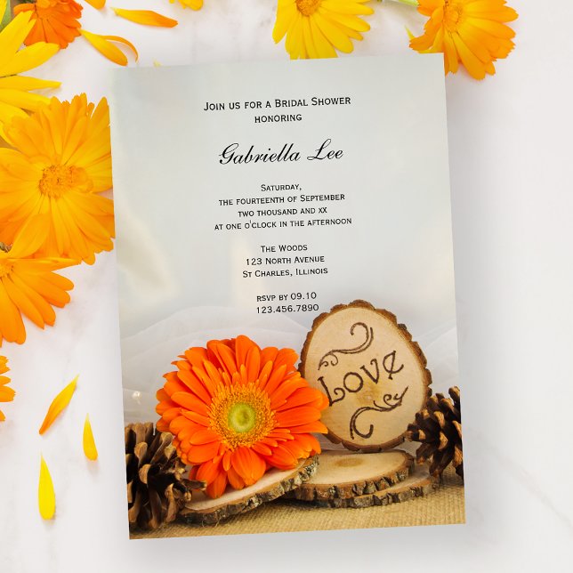 Invitation Fête des mariées Rustique Orange Daisy Woods (Créateur téléchargé)
