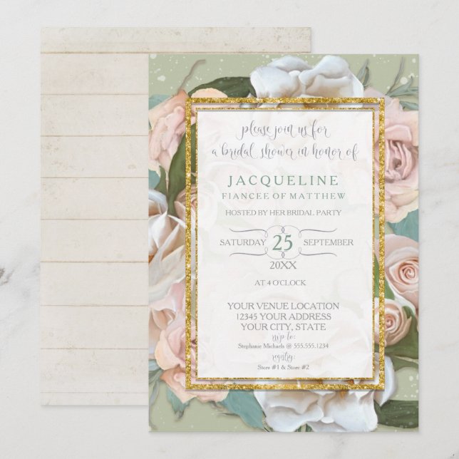 Invitation Fête des mariées Rustique Romantique Rose Rose Ros (Devant / Derrière)