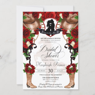 Invitation Fête des mariées rustique Western Red Roses Cowgir