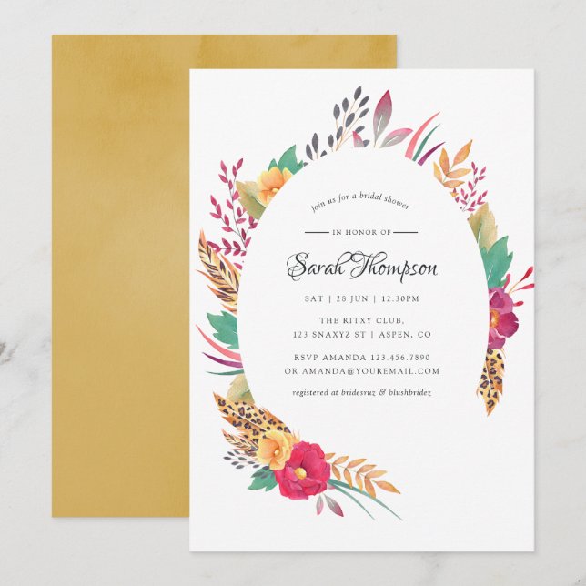 Invitation Fête des mariées Safari Floral Aquarelle (Devant / Derrière)