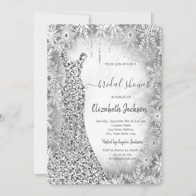 Invitation Fête des mariées Sequins Argent Robe Snowflakes (Devant)