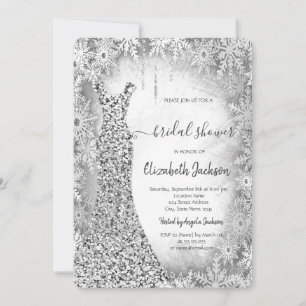 Invitation Fête des mariées Sequins Argent Robe Snowflakes