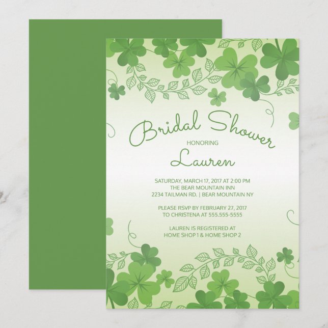Invitation Fête des mariées Shamrock irlandaise moderne (Devant / Derrière)