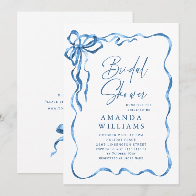Invitation Fête des mariées simple moderne bleue main dessiné (Devant / Derrière)