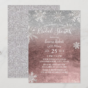 Invitation Fête des mariées Snowflakes Rose moderne Gold & Si