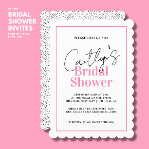 Invitation Fête des mariées stylée de script noir et rose