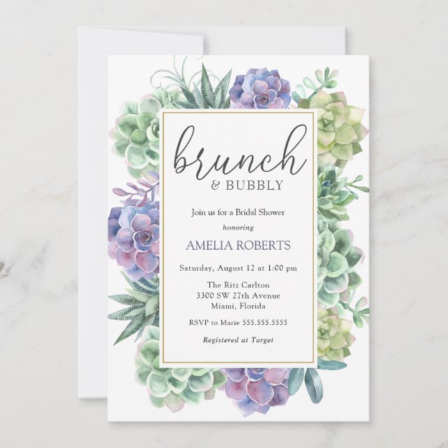 Invitation Fête des mariées Succulente Brunch et Bubbly (Devant)