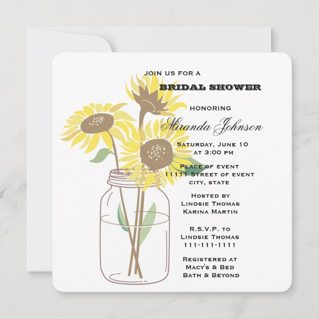 Invitation Fête des mariées Sunflower Mason Jar (Devant)