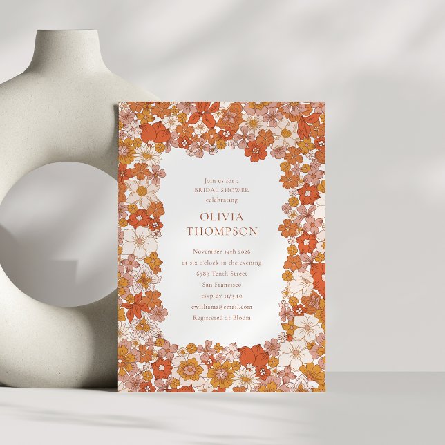 Invitation Fête des mariées super Boho Orange Floral Frame (Créateur téléchargé)