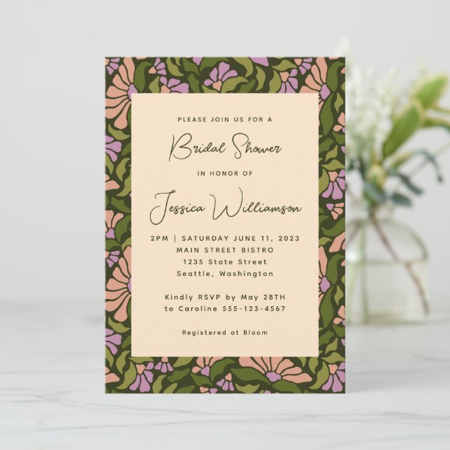 Invitation Fête des mariées Super Botanique Retro Boho Green (Debout devant)
