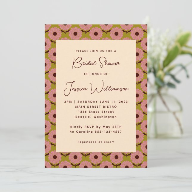 Invitation Fête des mariées Super Retro Boho Rose (Debout devant)