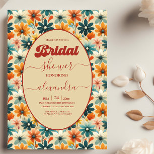Invitation Fête des mariées super Retro les années 70 Florale