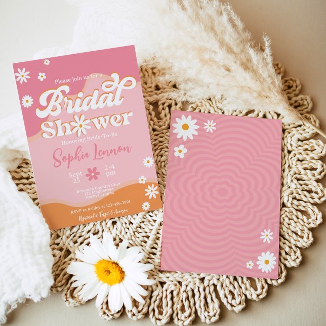 Invitation Fête des mariées Super rétro, les années 70 Hippie (Retro Groovy Bridal Shower Invitation)