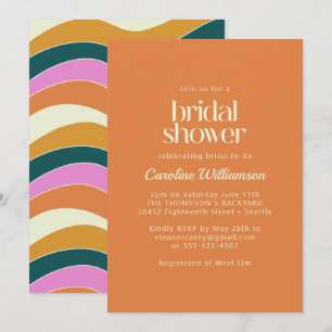 Invitation Fête des mariées super Retro Orange Wavy Lines