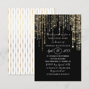 Invitation Fête des mariées Sweet 16th Black White Gold Strip