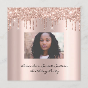 Invitation Fête des mariées Sweet 16th Drips Rose Gold Photo