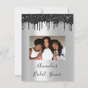 Invitation Fête des mariées Sweet 16th Drips Silver Black Pho