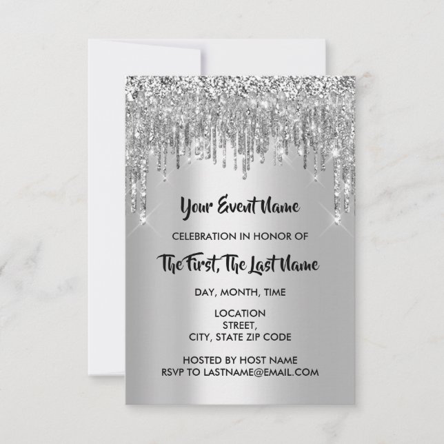 Invitation Fête des mariées Sweet 16th Grey Silver Parties sc (Devant)