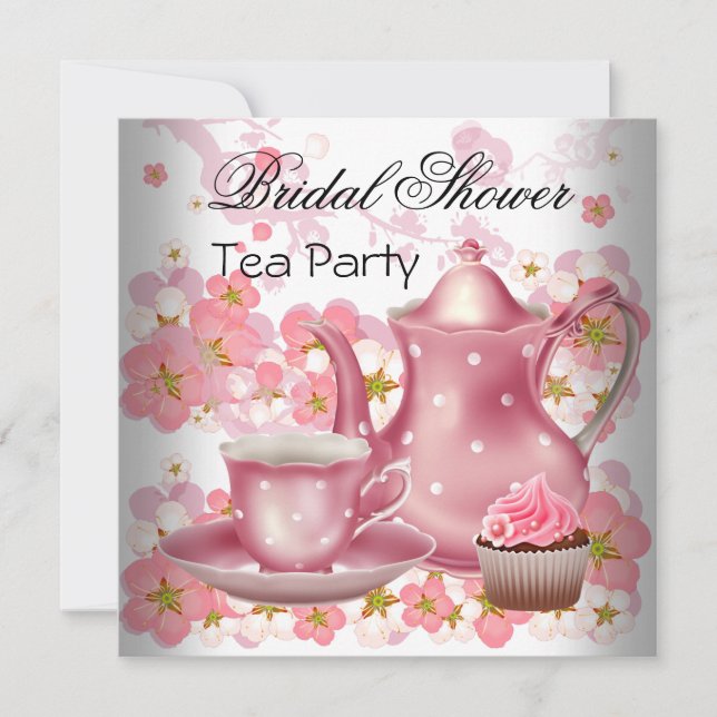 Invitation Fête des mariées Tea floral rose Fête Cupcake (Devant)