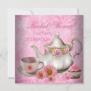 Invitation Fête des mariées Tea floral rose Fête Cupcake