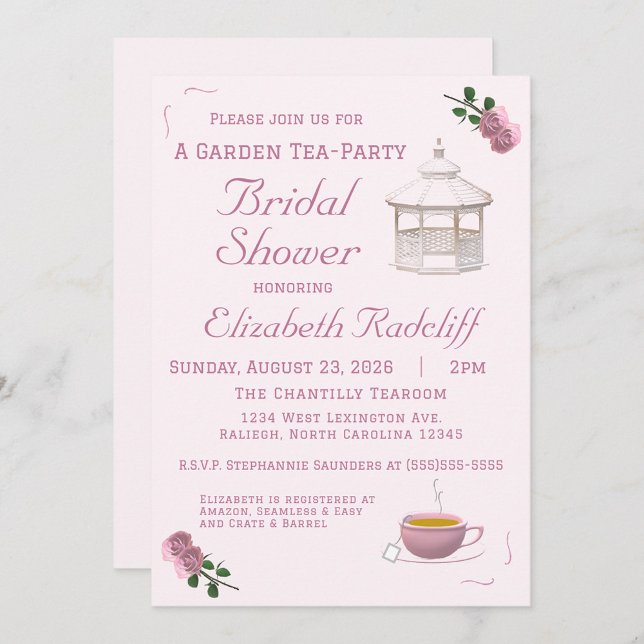 Invitation Fête des mariées Tea Party de Jardin Rose (Créateur téléchargé)