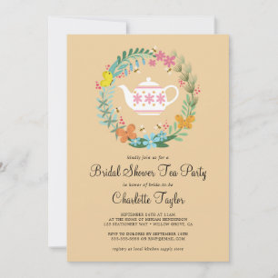 Invitation Fête des mariées Tea Party Floral Butterfly Wreath