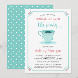Invitation Fête des mariées Tea Party Floral Mint rose pâle