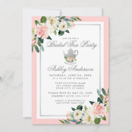 Invitation Fête des mariées Tea Party rose Floral Argent Invi