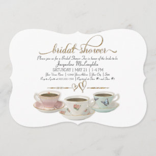 Invitation Fête des mariées Tea Party Teacup Gold Parties sci