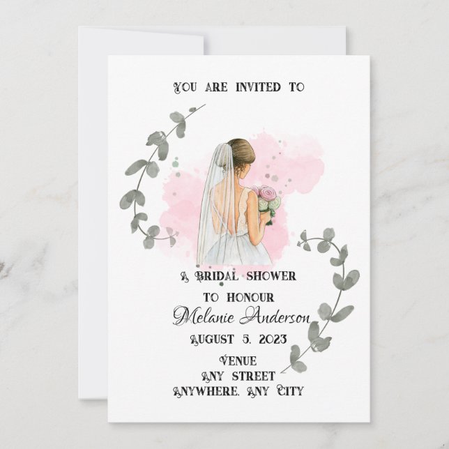 Invitation FÊTE DES MARIÉES, thème de la mariée romantique (Devant)