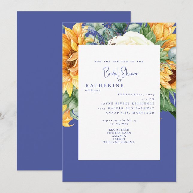 Invitation Fête des mariées toscane Cobalt Bleu été. (Devant / Derrière)