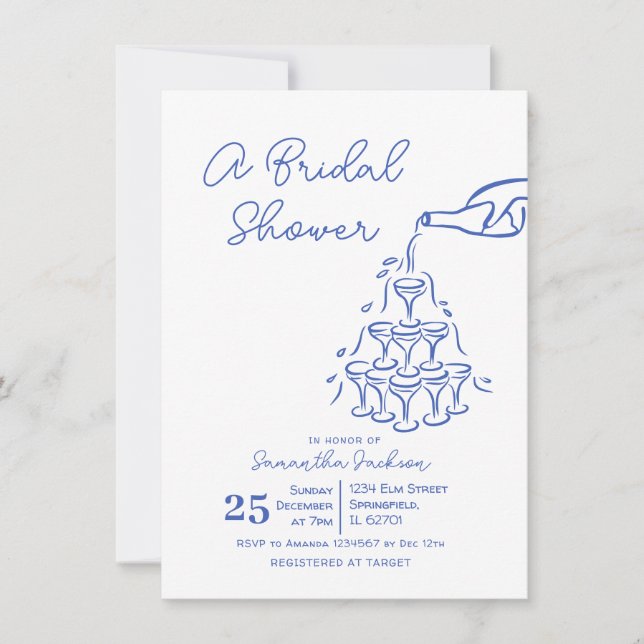 Invitation Fête des mariées tour Champagne Bleue Tirée À La M (Devant)