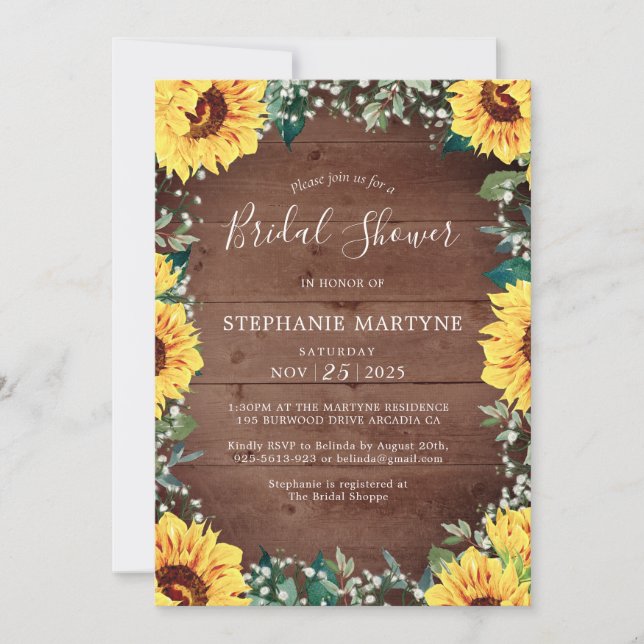 Invitation Fête des mariées Tournesol Bébés Respirer Bordure  (Devant)